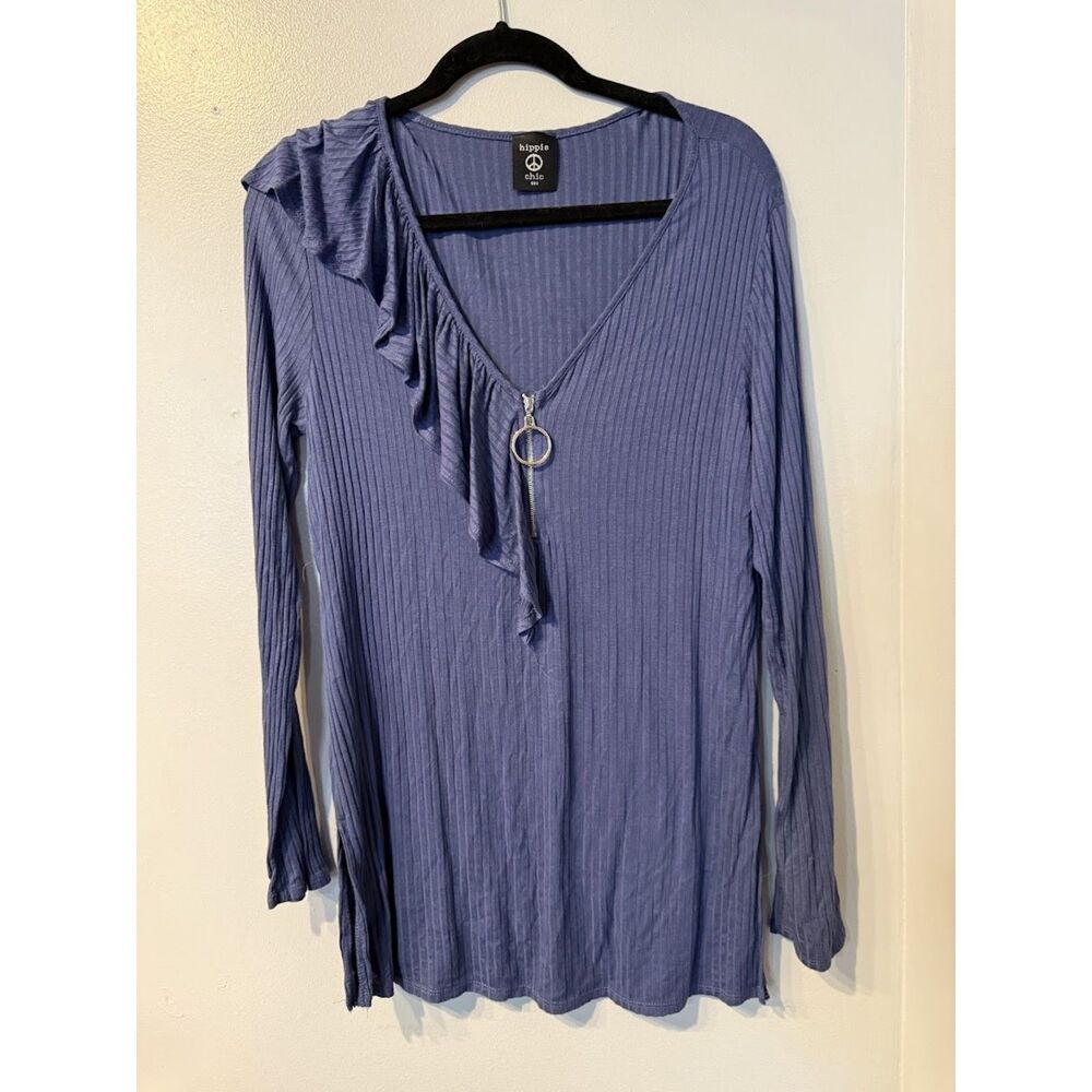 Hippie Chic USA Top Long Sleeve Blue Size XL